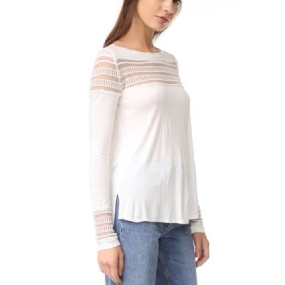 Free People Roxie Ivory White Mesh Top Long Sleeve